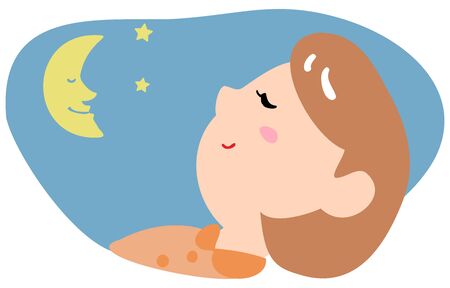 Illustration of a woman sleeping soundly at nightのイラスト素材