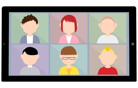 Image illustration of online meeting on tablet deviceのイラスト素材