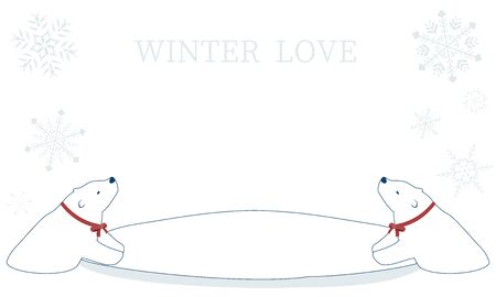 Polar bear with a red ribbon on his neck Snowflake verのイラスト素材