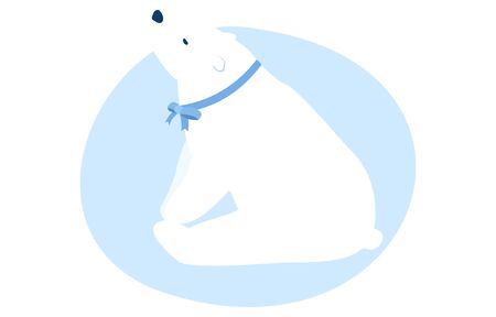 Illustration of a polar bear sitting and looking to the upper leftのイラスト素材