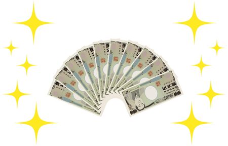 Illustration of 100,000 yen spread in a fan shapeTranslation: Bank of Japan notes, Ichiman Yen, Bank of Japanのイラスト素材