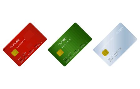 Illustration of bank cash cardTranslation: Please put in the direction of the arrow, cash card, Taro Yamada, financial institution code, store number, account number, date of issueのイラスト素材