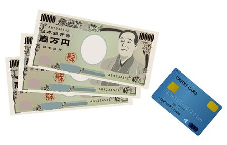 Image illustration of cashing, cash and credit card (blue)のイラスト素材