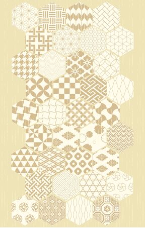 Background material: Vector illustration of traditional Japanese patterns arranged in octagon with light colorsJapanese style patternのイラスト素材