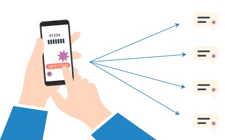 Image illustration to notify virus infection with smartphone applicationVector illustrationのイラスト素材