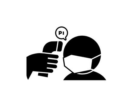 Illustration of measuring heat with forehead using infrared thermometerのイラスト素材
