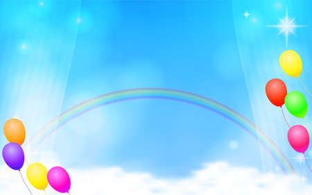 Background illustration of rainbow and balloons in the blue skyのイラスト素材