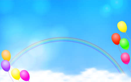 Background illustration of rainbow and balloons in the blue skyのイラスト素材