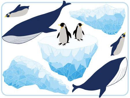 Icebergs, penguins and whalesのイラスト素材