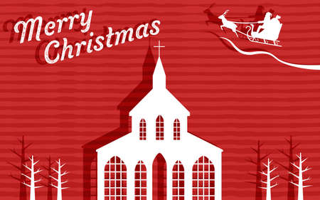 Paper-cutting illustrations of church and Santa Clausのイラスト素材