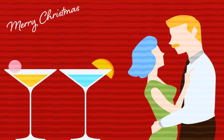 Cocktail glasses with men and women hugging each otherのイラスト素材