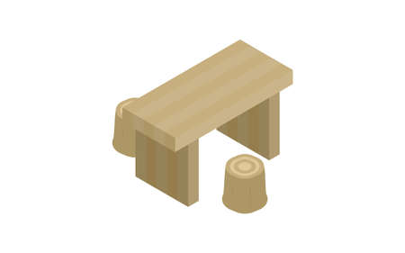 Illustration of wooden table and stump-style chair isometricのイラスト素材