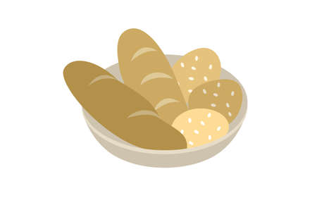 Set illustration of French bread and sesame breadのイラスト素材