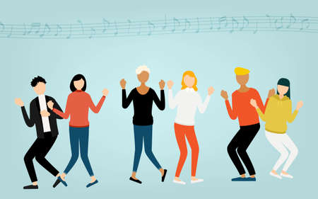Multinational people dancing to musicのイラスト素材