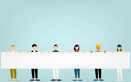 Multinational people holding long blank sheets of paperのイラスト素材