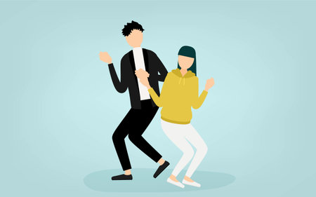 A pair of men and women dancing a twistのイラスト素材