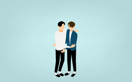 Isometric, LGBT, gay couple huggingのイラスト素材