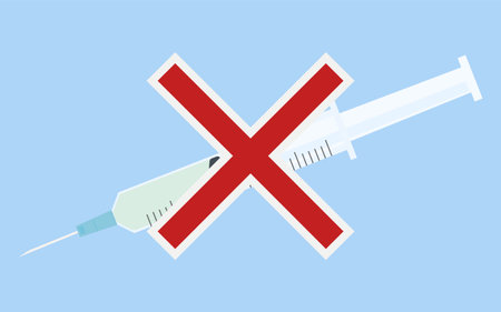 Illustration of vaccination, syringe with liquid and x markのイラスト素材