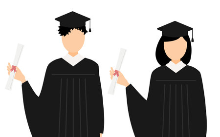 Students in gowns with diplomasのイラスト素材