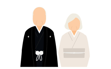An elderly couple in kimonoのイラスト素材