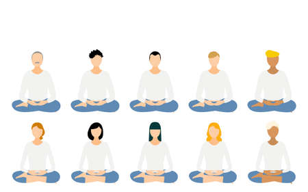 Mindfulness, multinational people meditation in the half-crowned Maitreyaのイラスト素材