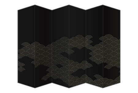 Black folding screen with Qinghai wave patternのイラスト素材