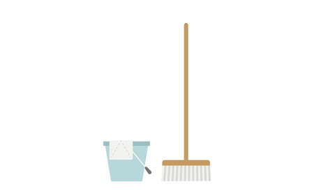 Cleaning tools mop, bucket and ragのイラスト素材