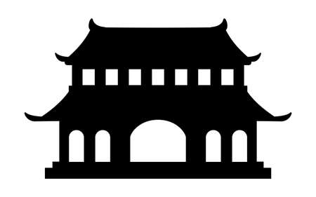 Buddhist temple black and white silhouette illustrationのイラスト素材