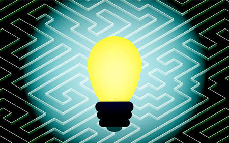 Image of coming up with a solution, maze and light bulb, isometricのイラスト素材