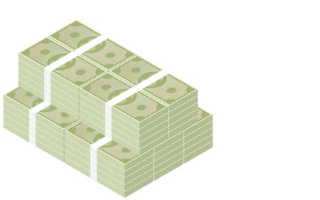 Illustration of 100 dollar bills stacked in an orderly manner, isometricのイラスト素材