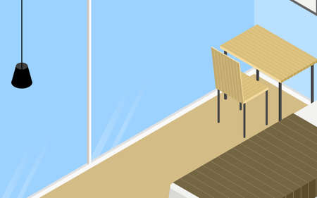 Isometric, guest house room with glass wallsのイラスト素材