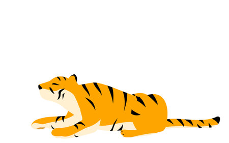 Simple tiger pose illustration, lying down and raising faceのイラスト素材