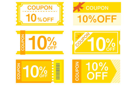 Simple 10% discount coupon that can be used for shopping, 6 types setのイラスト素材