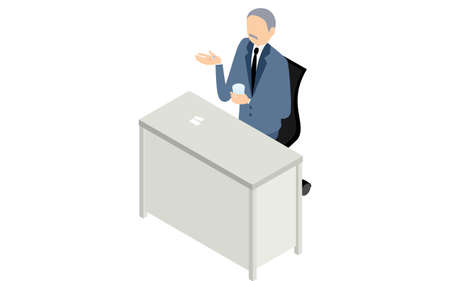 Image of taking medicine, senior man taking packaged medicine with water, isometricのイラスト素材