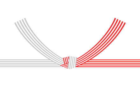 Traditional Japanese decorative string, mizuhiki, five red and white strands, tied in a knotのイラスト素材