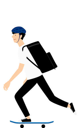 Skater man gliding with delivery bag on his backのイラスト素材