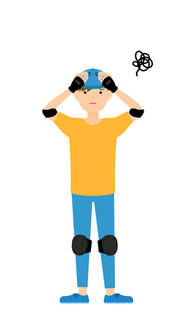 Skater boy worrying with his head in his handsのイラスト素材