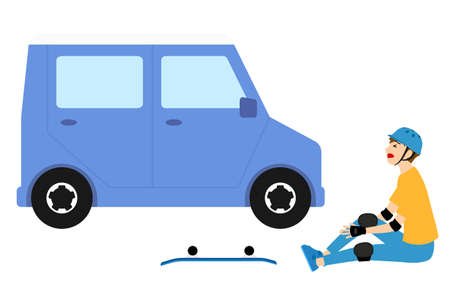 Boys who have skateboarding problems, accidents, or collisions with carsのイラスト素材