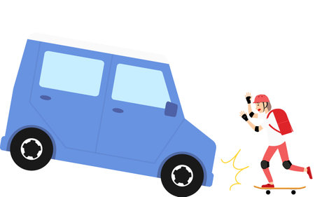 Girls who have skateboarding problems, accidents, and collisions with cars.のイラスト素材