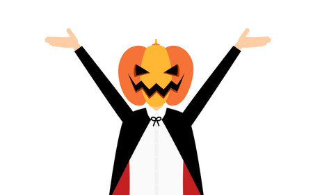 Halloween costume, boy in pumpkin ghost pose with arms raisedのイラスト素材
