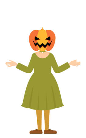 Halloween costume, a girl in a pumpkin ghost costume poses with her arms outstretchedのイラスト素材