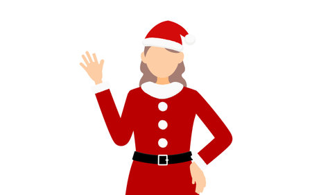 Woman in Santa Claus waving with her hands on her hipsのイラスト素材