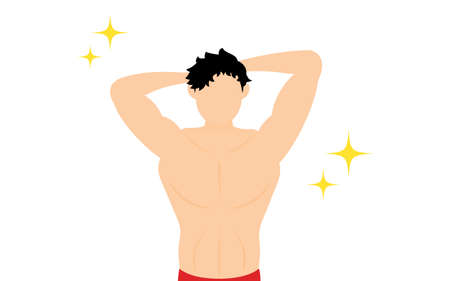 Bodybuilder man posing with hands behind headのイラスト素材