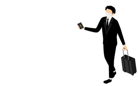 Businessman on a business trip abroad, isometric, pulling a suitcase with his passportのイラスト素材