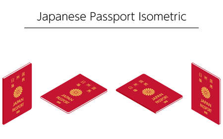 Japanese Passport, General Travel Document Red Isometric - Translation: Japanese passportのイラスト素材