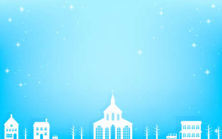 White cityscape landscape with glittering snow, blue backgroundのイラスト素材