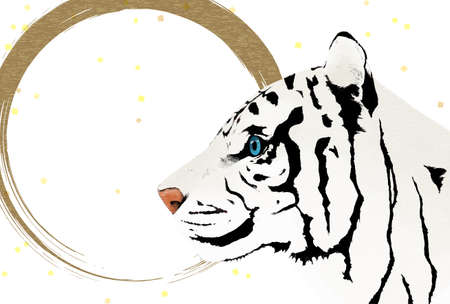 2022 Year of the Tiger New Year greeting card, white tiger profile and white backgroundのイラスト素材