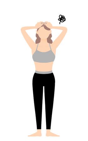 Gym instructor woman worrying with head in handsのイラスト素材