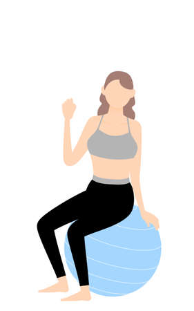 Gym instructor woman sitting on balance ballのイラスト素材