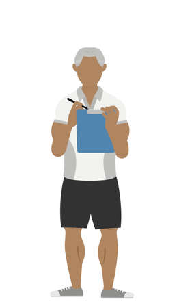 Gym instructor senia man pose, writing on boardのイラスト素材